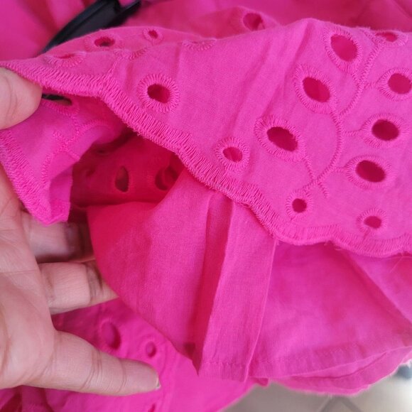 🤩Women's Blouse Sz S Petite Banana Republic Embroidered Eyelet Peplum Top pink - Picture 7 of 8